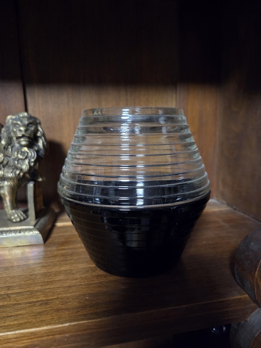 Glass Ribbed - Black and Clear Fairy Lamp. No Chips Or Cracks. Rare